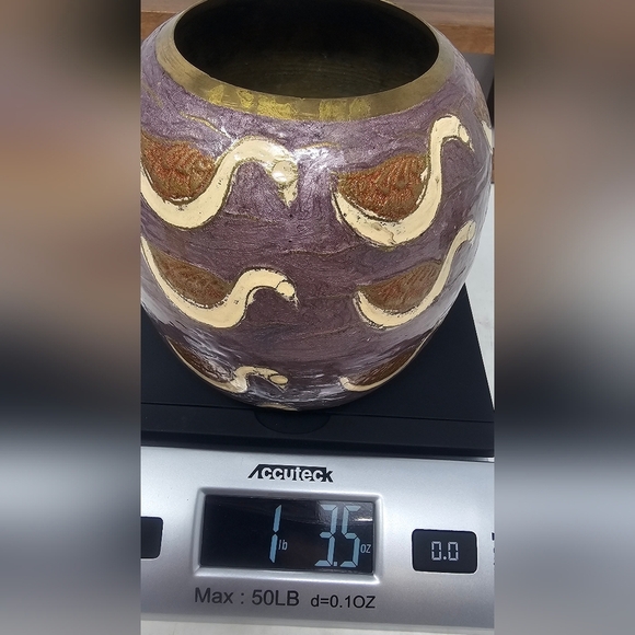 Vintage Brass & Enamel Cloisonne Handpaint Swan Vase Made in India 5" Tall - Picture 13 of 13